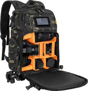 Camera Backpack for DSLR/SLR/Mirrorless Photography Camera, Tactical Camera Bag Case Water-resistant Travel Backpack with 15.6" Laptop Compartment Compatible with Canon/Nikon/Sony/DJI Mavic Drone