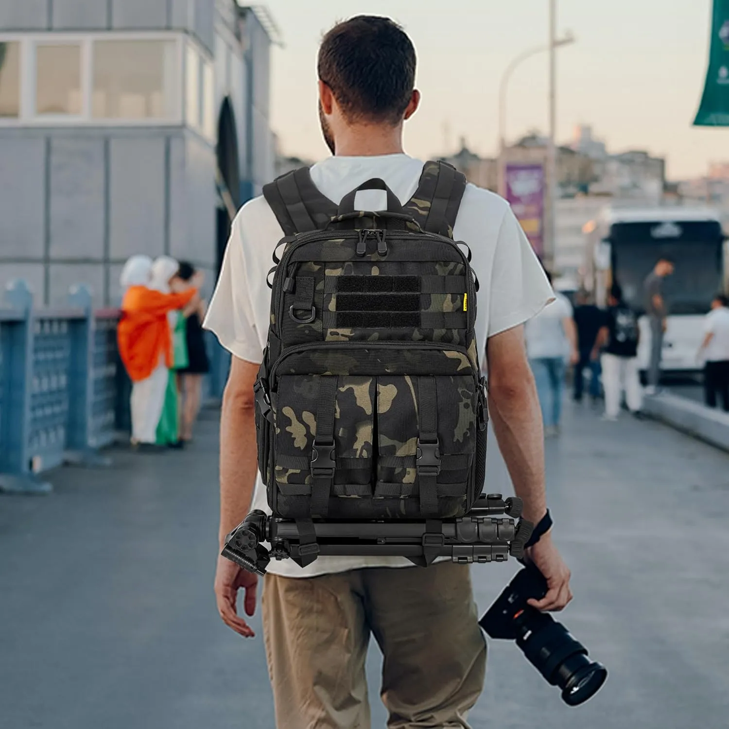 Camera Backpack for DSLR/SLR/Mirrorless Photography Camera, Tactical Camera Bag Case Water-resistant Travel Backpack with 15.6" Laptop Compartment Compatible with Canon/Nikon/Sony/DJI Mavic Drone