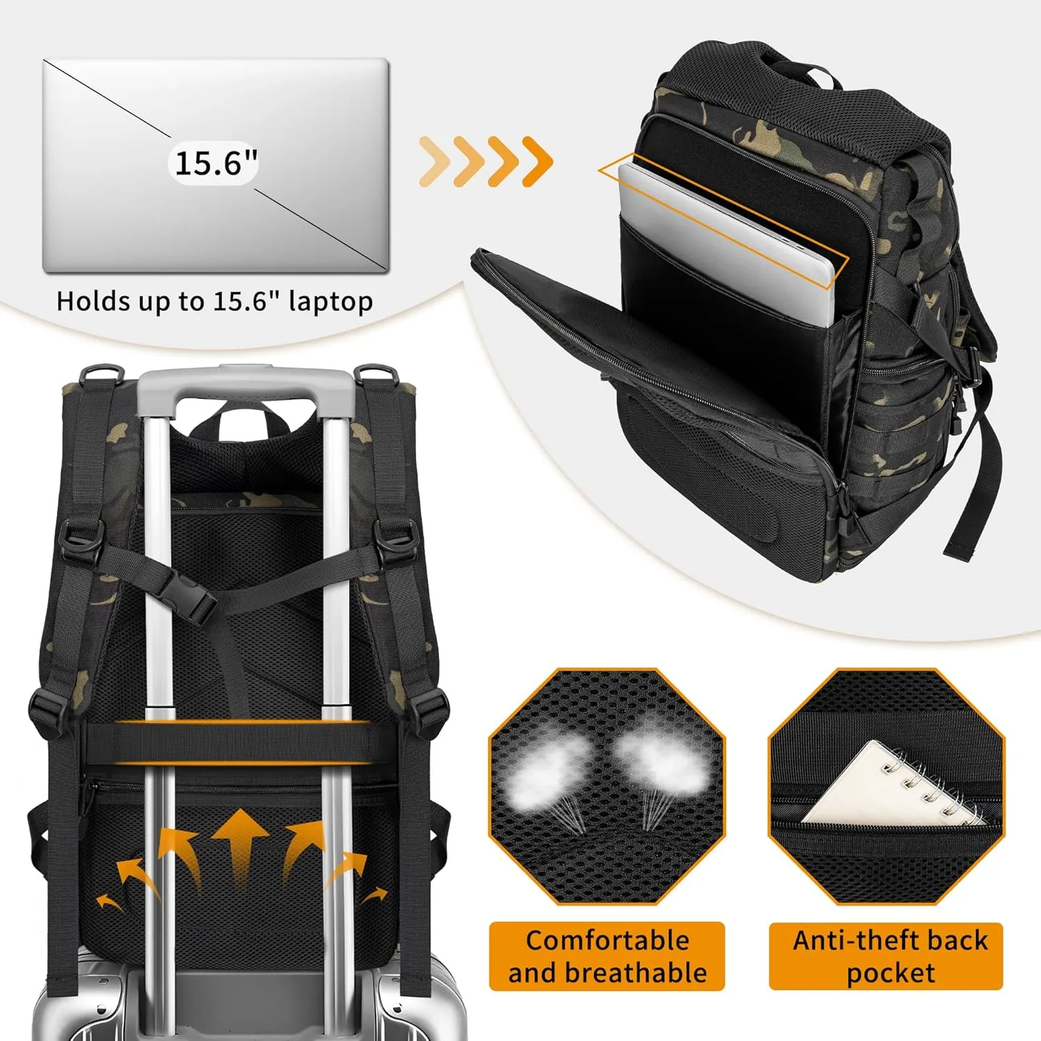 Camera Backpack for DSLR/SLR/Mirrorless Photography Camera, Tactical Camera Bag Case Water-resistant Travel Backpack with 15.6" Laptop Compartment Compatible with Canon/Nikon/Sony/DJI Mavic Drone