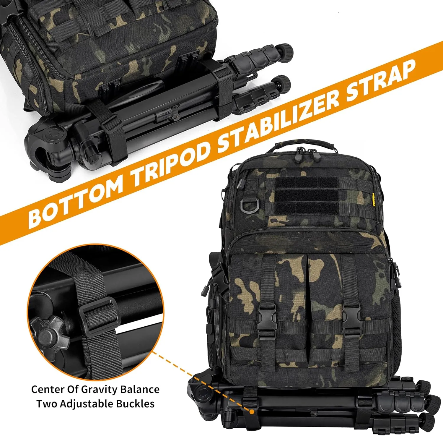 Camera Backpack for DSLR/SLR/Mirrorless Photography Camera, Tactical Camera Bag Case Water-resistant Travel Backpack with 15.6" Laptop Compartment Compatible with Canon/Nikon/Sony/DJI Mavic Drone