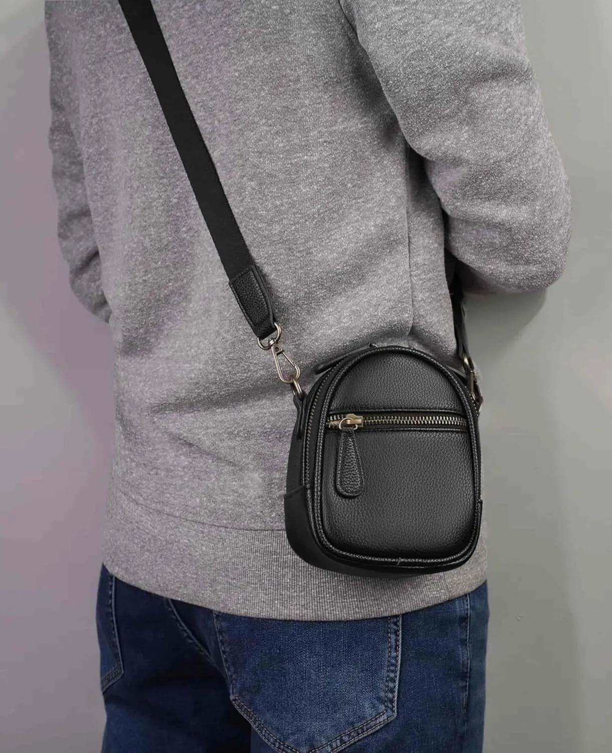 Camera Sling Bag, Waterproof PU Leather Crossbody Camera Bag for DSLR/SLR/Mirrorless, Small Shockproof Case for Photographers, Mini Cute Case 1L Black