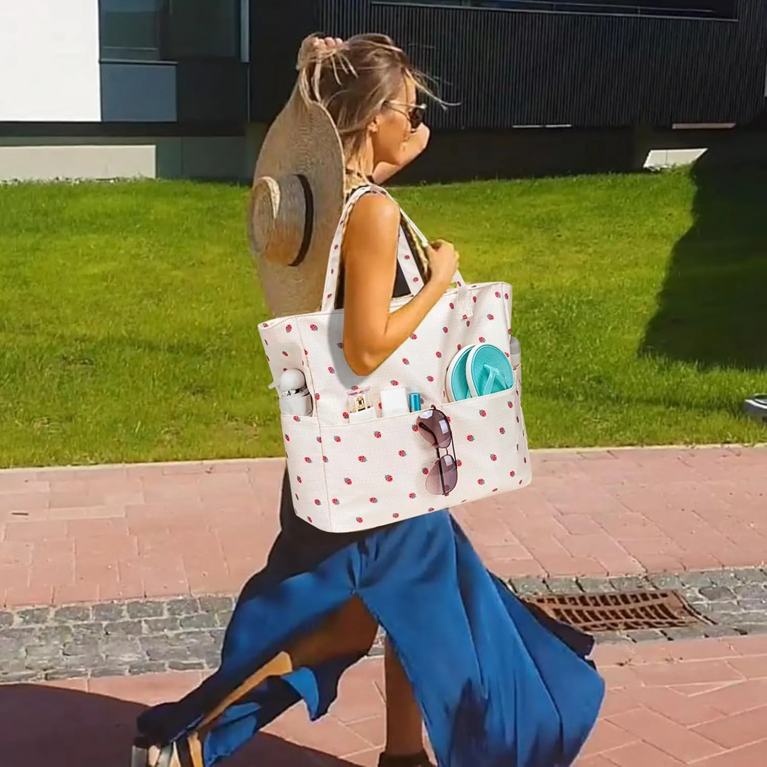 CAMTOP Waterproof Beach Tote Bag for Women Girls with Zipper Foldable Sandproof Pool Swim Bag Travel Carry On Gym