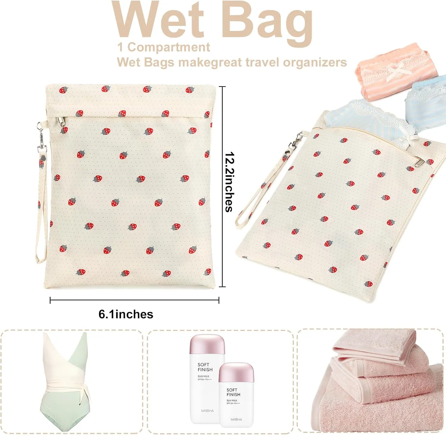 CAMTOP Waterproof Beach Tote Bag for Women Girls with Zipper Foldable Sandproof Pool Swim Bag Travel Carry On Gym