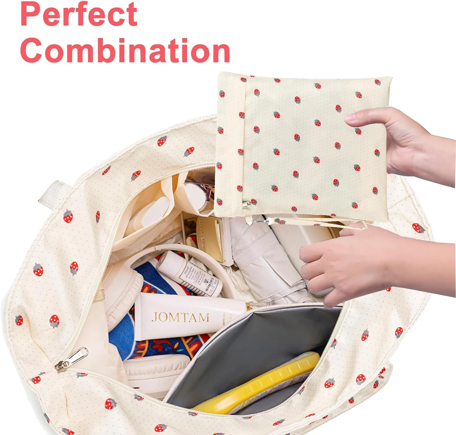 CAMTOP Waterproof Beach Tote Bag for Women Girls with Zipper Foldable Sandproof Pool Swim Bag Travel Carry On Gym