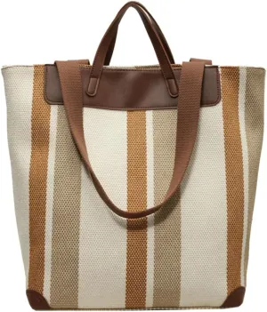 Canvas Crossbody Bags for Women Large Canvas Tote Bags With Zipper Stripes Pattern Shoulder Shopping Handbags