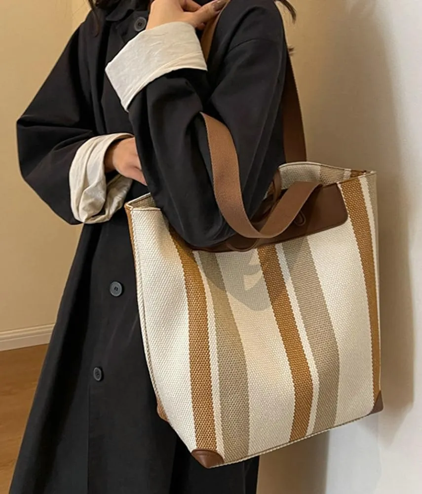 Canvas Crossbody Bags for Women Large Canvas Tote Bags With Zipper Stripes Pattern Shoulder Shopping Handbags