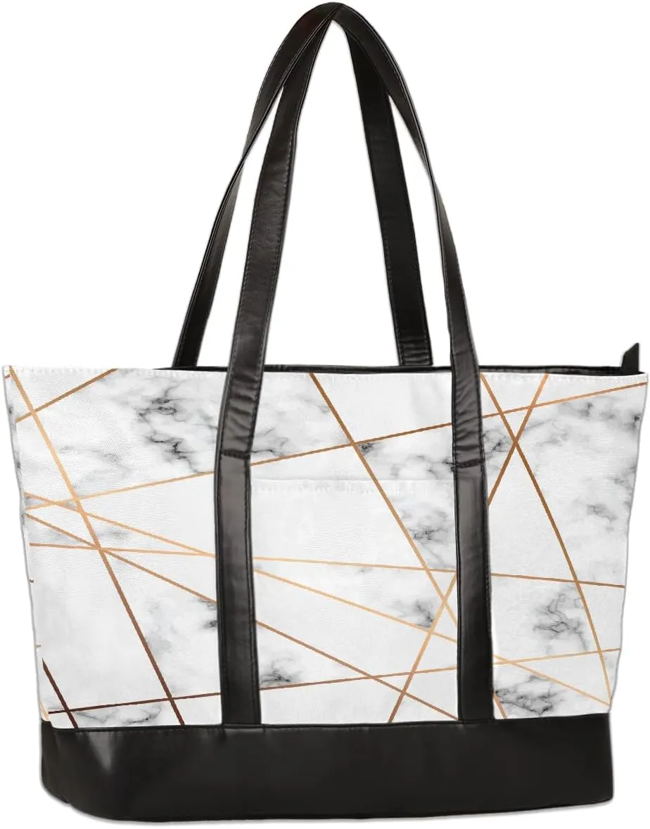 Canvas Laptop Tote Bag for Women Wood Blue Seaside 15.6 Inch Large Capacity Computer Bag
