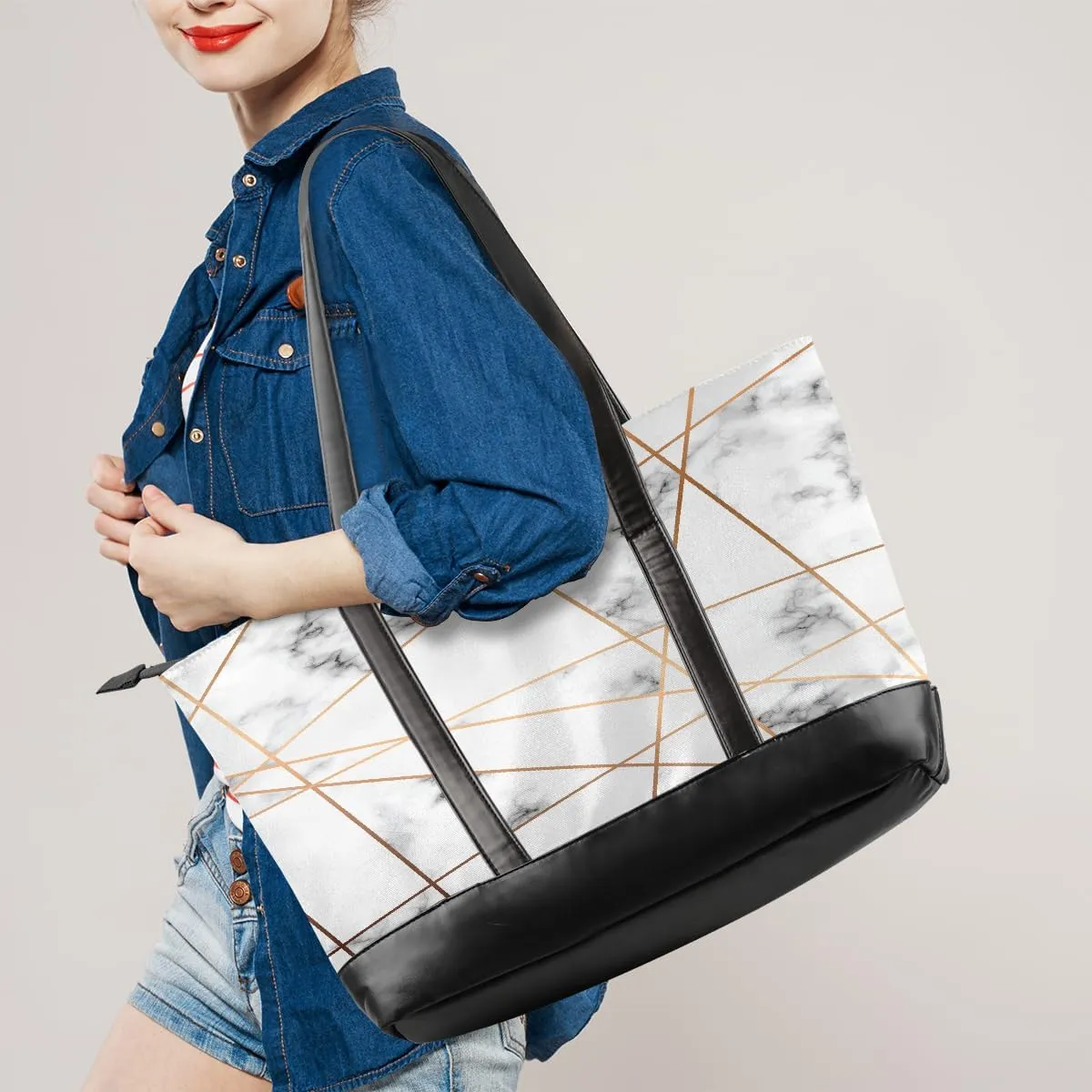 Canvas Laptop Tote Bag for Women Wood Blue Seaside 15.6 Inch Large Capacity Computer Bag