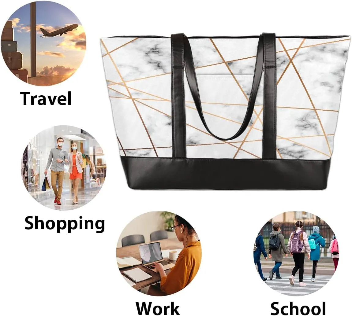 Canvas Laptop Tote Bag for Women Wood Blue Seaside 15.6 Inch Large Capacity Computer Bag