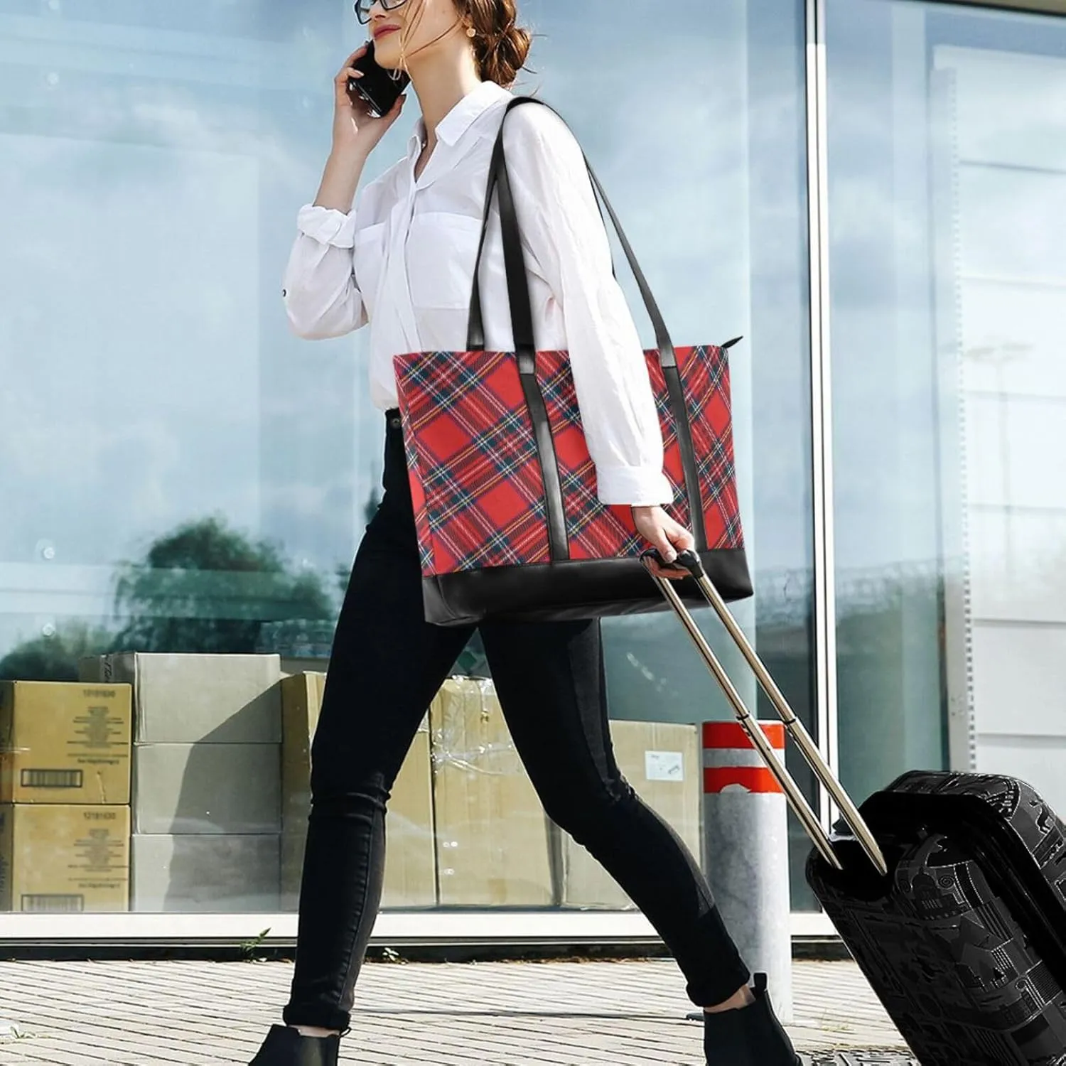 Canvas Laptop Tote Bag for Women - Work & Travel with Zipper