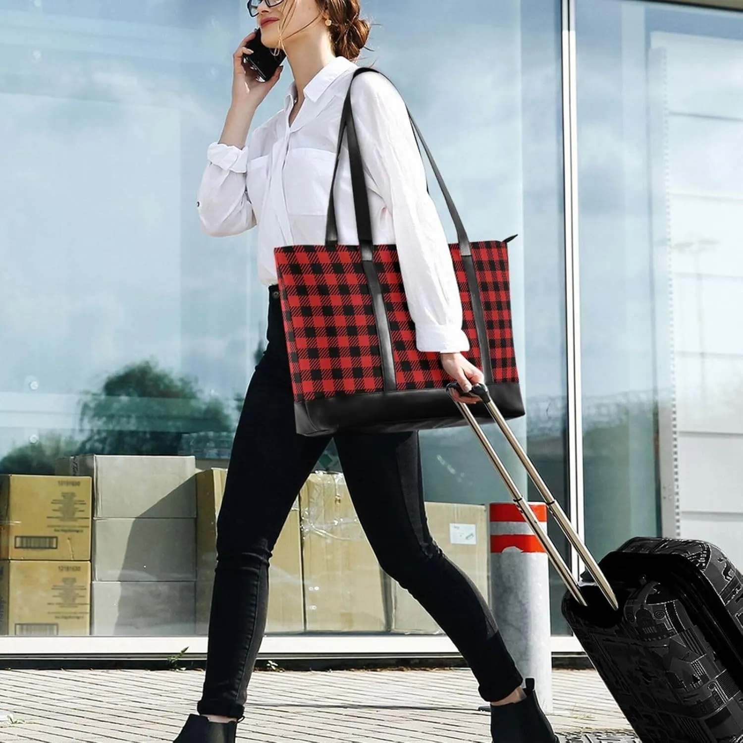 Canvas Laptop Tote Bag for Women - Work & Travel with Zipper