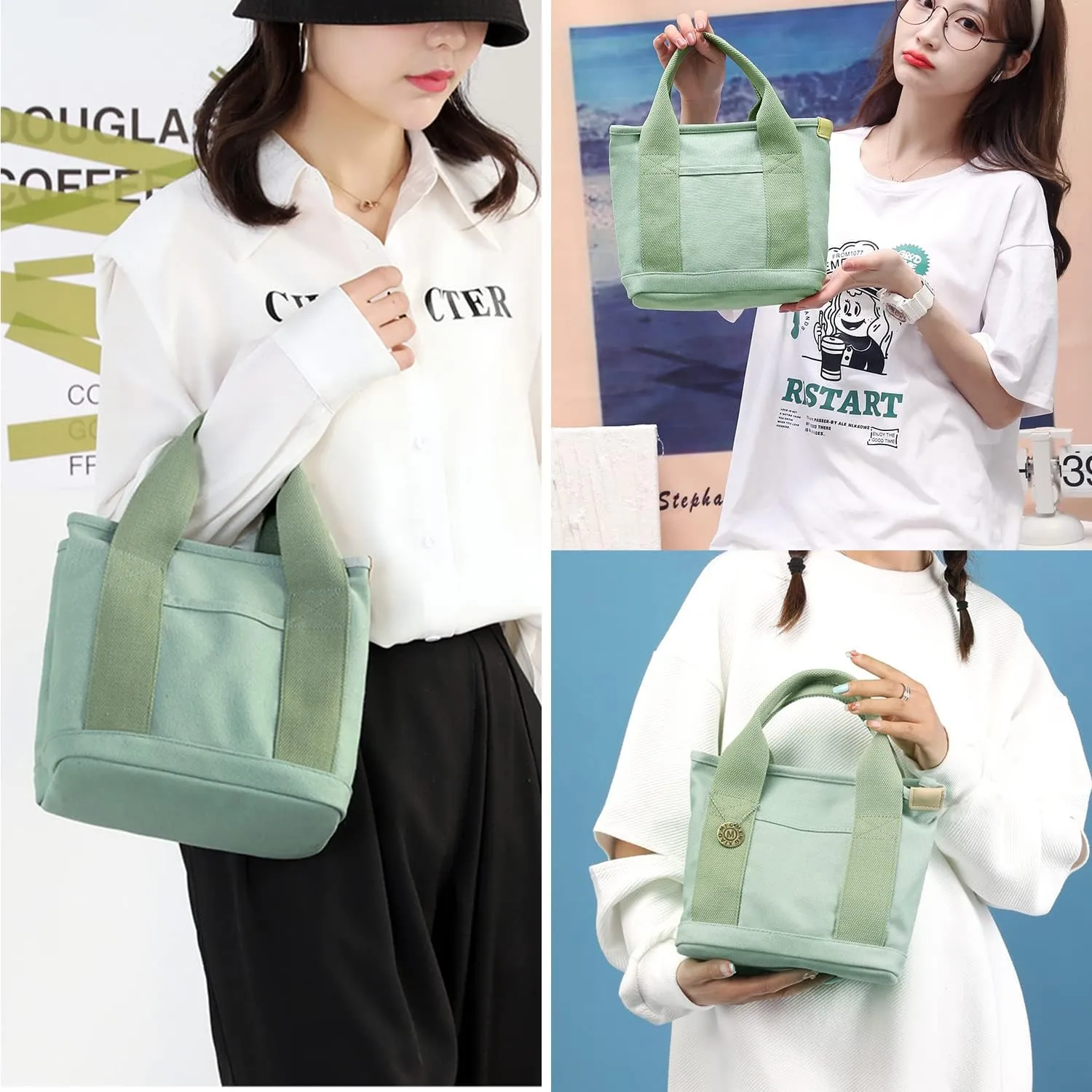 Canvas Tote Bag for Women,Small Totes Bags with Zipper Cute Crossbody Purse with Pockets Large Shoulder Handbag,2 Sizes