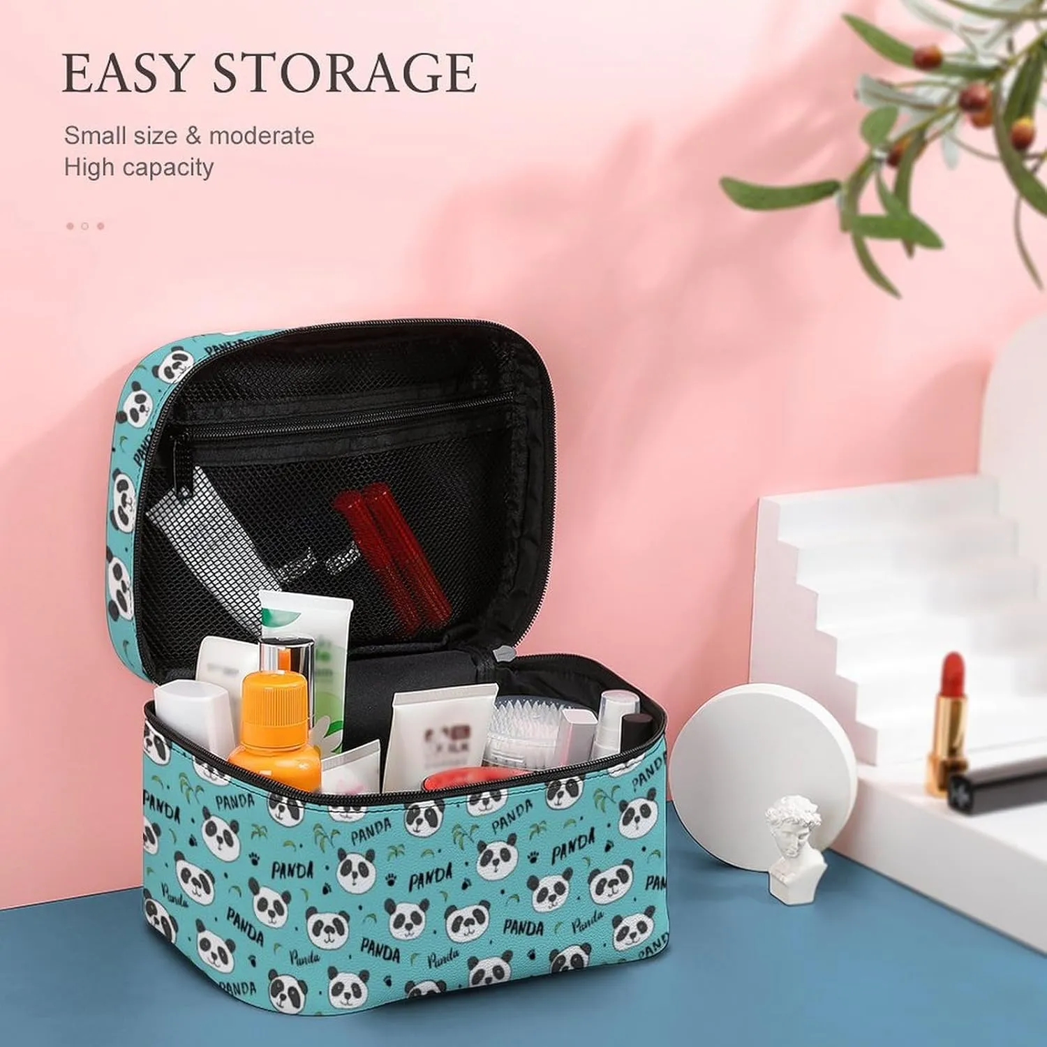 Cartoon Animal Cute Pandas Makeup Bags For Women Travel Cosmetic Bag Large Waterproof Skincare Toiletry Bags With Handle Cosmetic Organizer Portable Make Up Box For Wedding Party