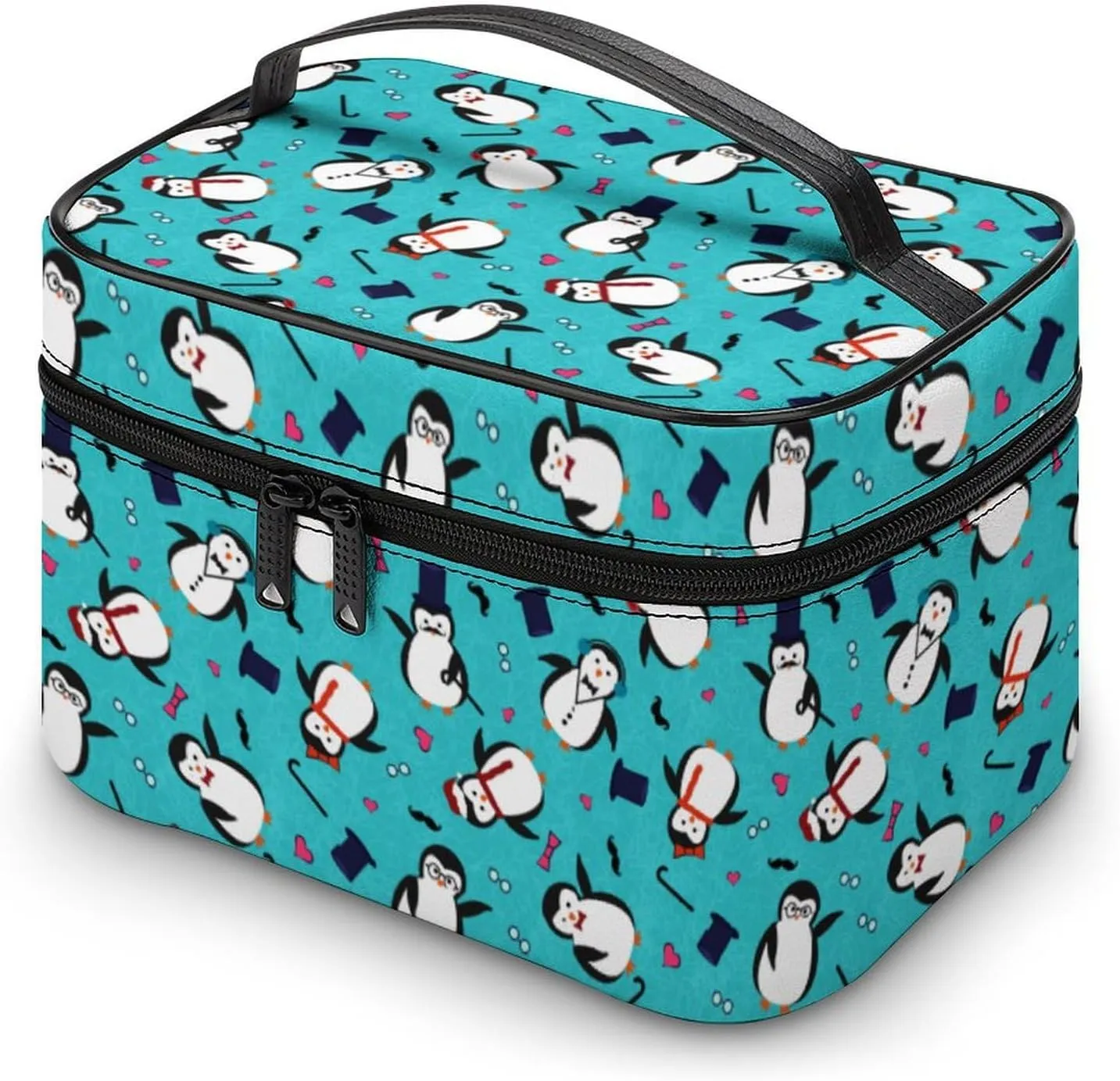 Cartoon Cute Penguins Cosmetic Bag For Women Travel Make Up Bags Skincare Toiletry Storage Organizer Mens Holiday Waterproof Soft Leather Makeup Box With Handle Compartments