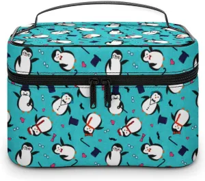 Cartoon Cute Penguins Cosmetic Bag For Women Travel Make Up Bags Skincare Toiletry Storage Organizer Mens Holiday Waterproof Soft Leather Makeup Box With Handle Compartments