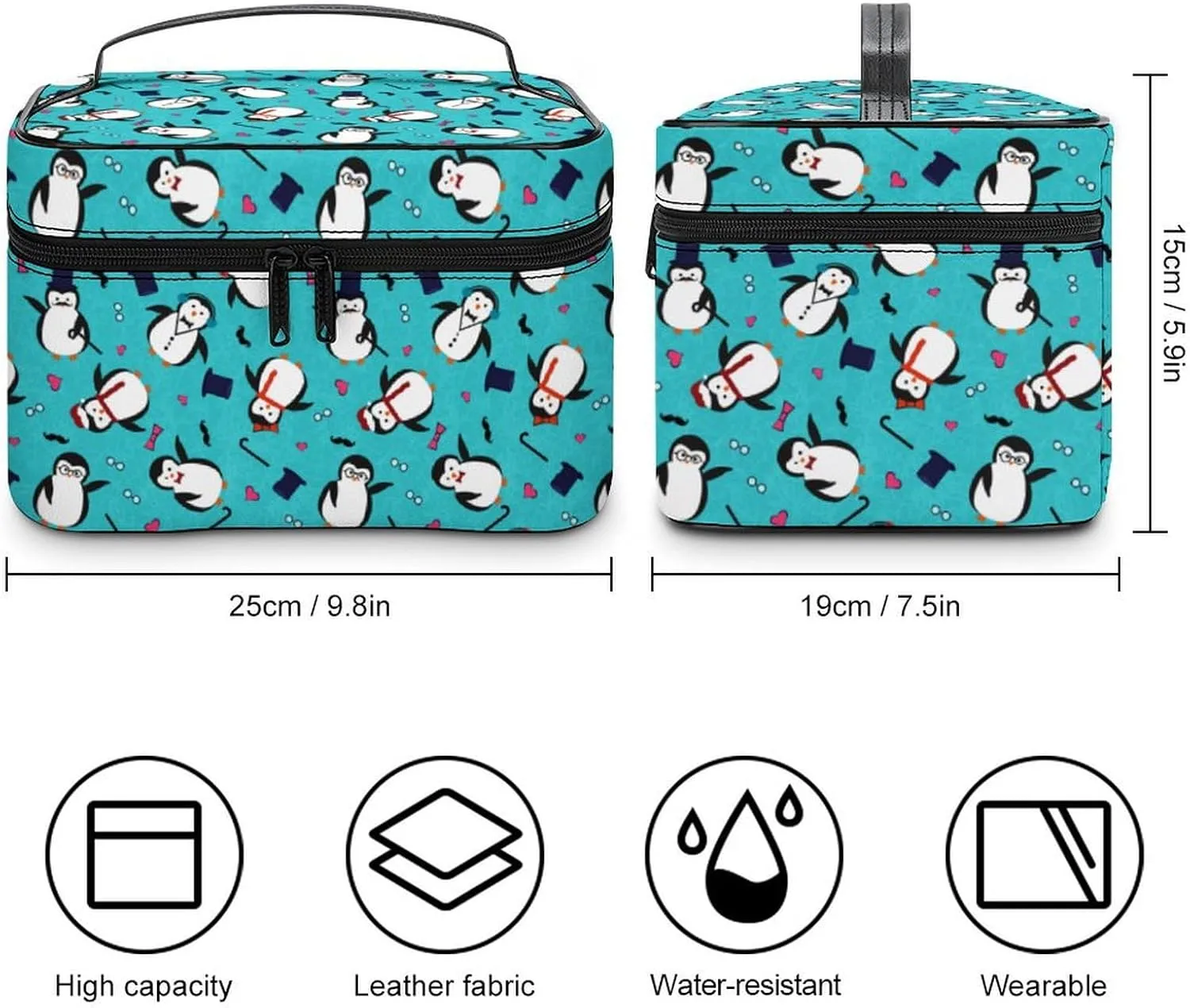 Cartoon Cute Penguins Cosmetic Bag For Women Travel Make Up Bags Skincare Toiletry Storage Organizer Mens Holiday Waterproof Soft Leather Makeup Box With Handle Compartments