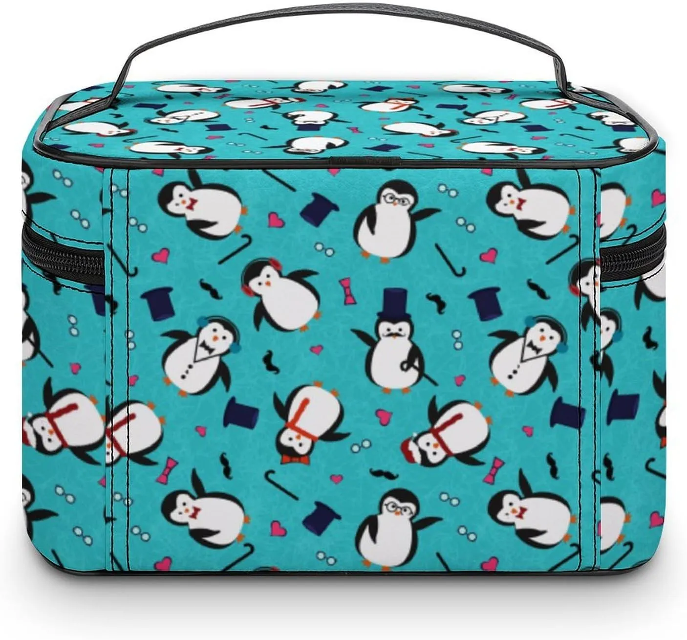 Cartoon Cute Penguins Cosmetic Bag For Women Travel Make Up Bags Skincare Toiletry Storage Organizer Mens Holiday Waterproof Soft Leather Makeup Box With Handle Compartments