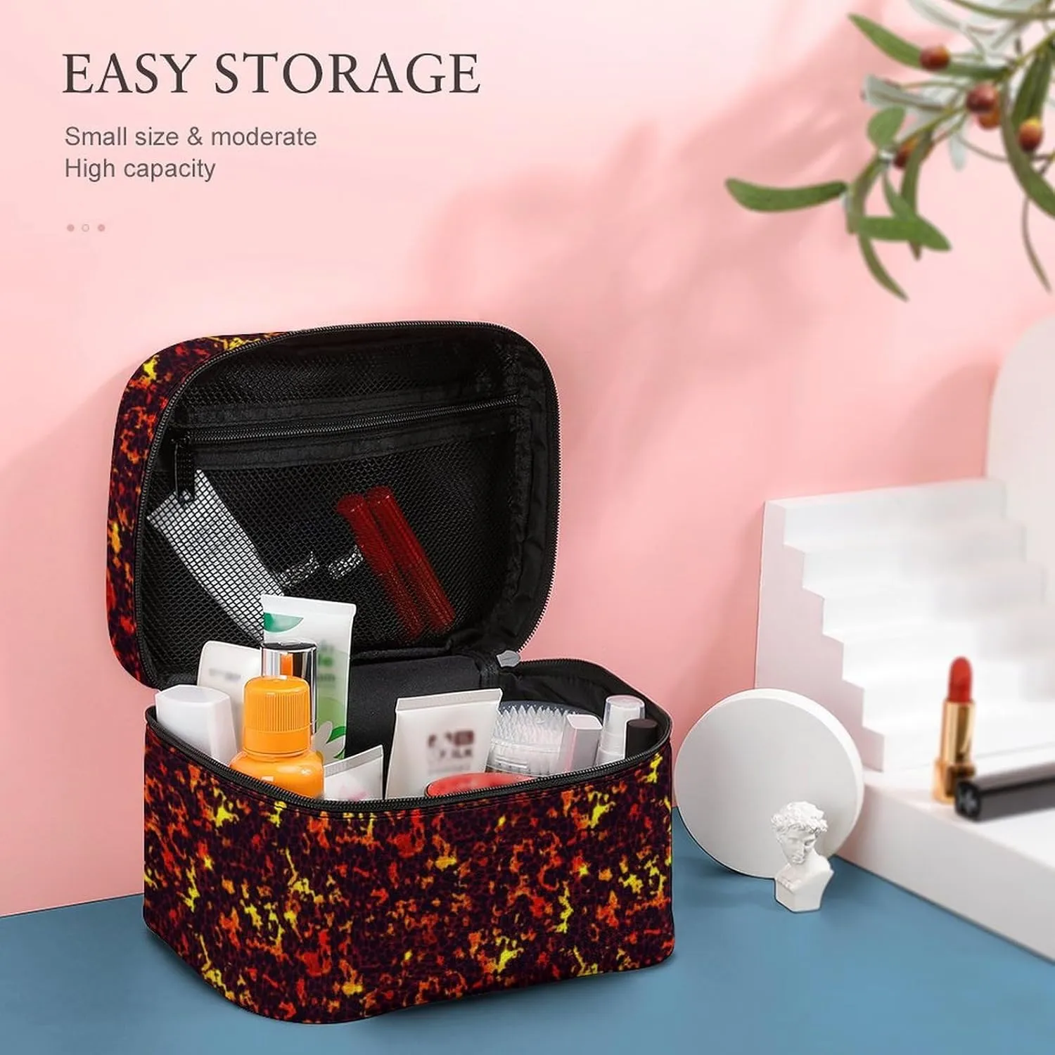 Cartoon Games Lava Print Makeup Bags For Women Travel Cosmetic Bag Large Waterproof Skincare Toiletry Bags With Handle Cosmetic Organizer Portable Make Up Box For Wedding Party
