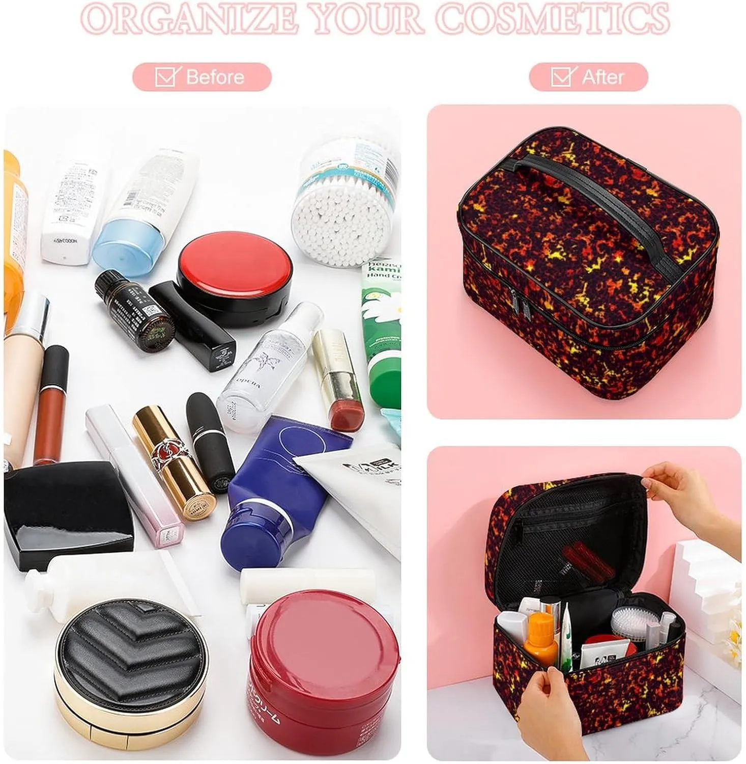 Cartoon Games Lava Print Makeup Bags For Women Travel Cosmetic Bag Large Waterproof Skincare Toiletry Bags With Handle Cosmetic Organizer Portable Make Up Box For Wedding Party