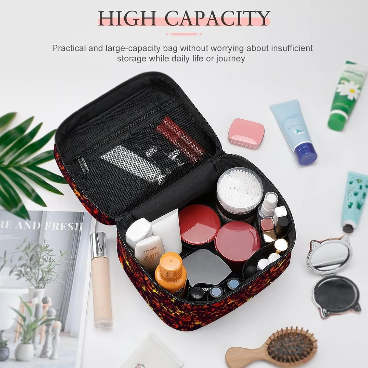 Cartoon Games Lava Print Makeup Bags For Women Travel Cosmetic Bag Large Waterproof Skincare Toiletry Bags With Handle Cosmetic Organizer Portable Make Up Box For Wedding Party