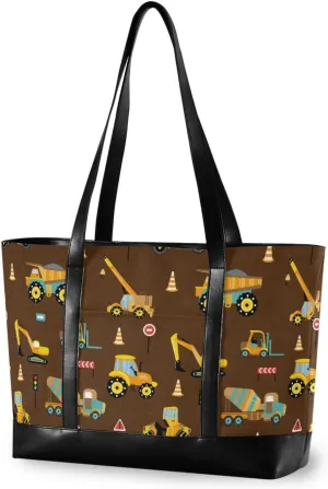 Cartoon Machinery Cars Laptop Tote Bag for Women Teacher Canvas Tote Bags Work Travel Bag Handbags Purse with Zipper