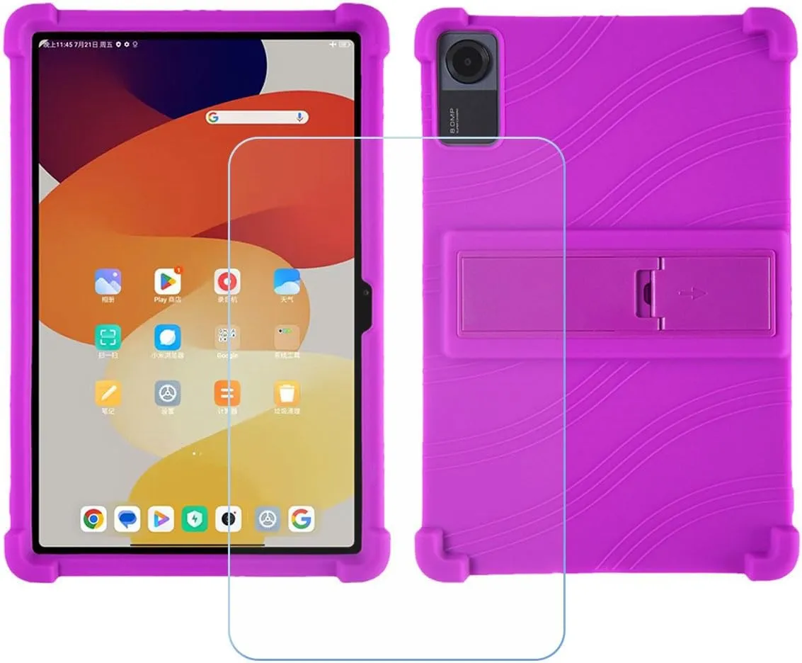Case for Teclast T65 Max Tablet   Tempered Glass Screen Protector Protective Film,Soft Gel Purple Shell Silicone Tablet Cover for Teclast T65 Max (12.95")