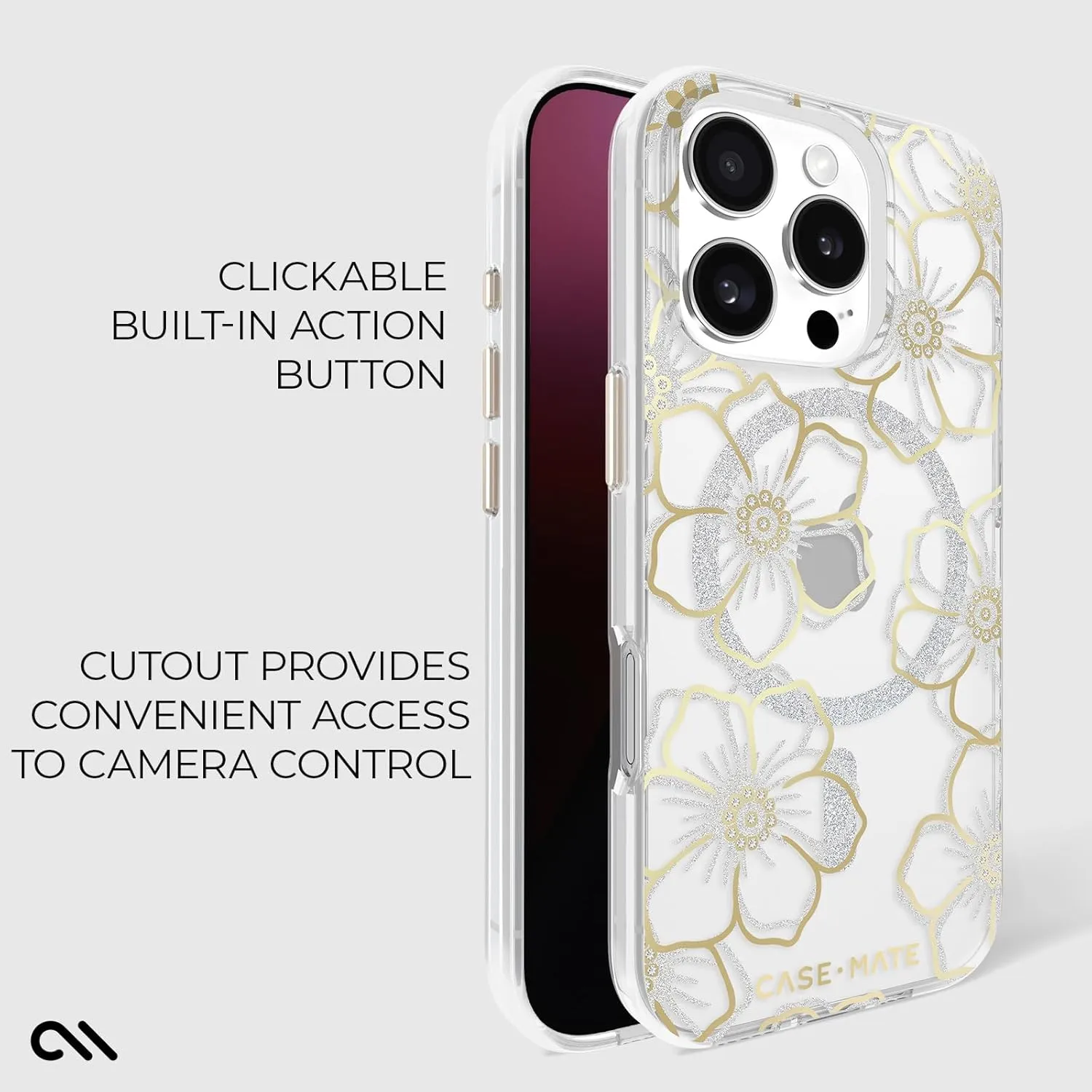 Case-Mate iPhone 16 Pro Max Case [Compatible with MagSafe] - Sparkly Floral Phone Case with 12ft Drop Protection - Premium Magnetic Cover for iPhone 16 Pro Max - Floral Gems