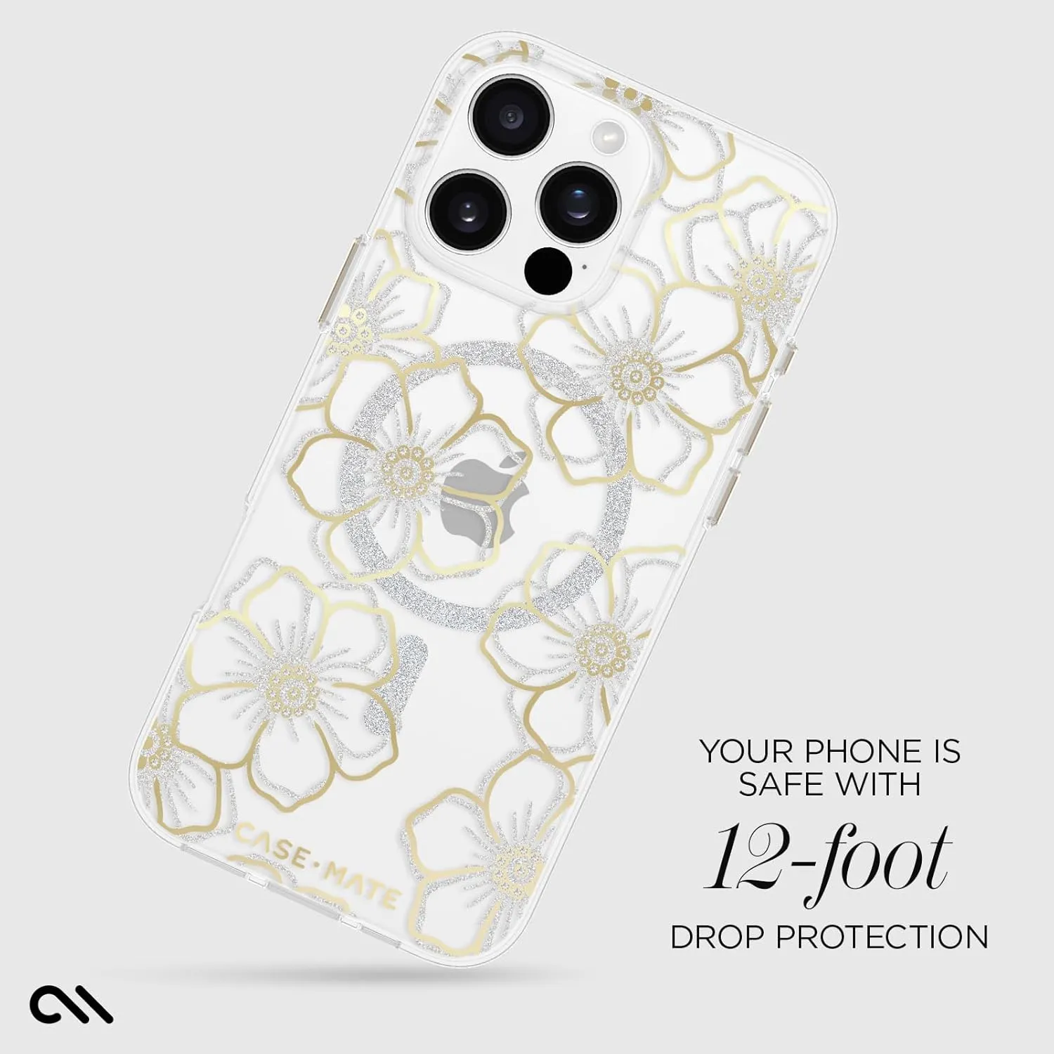 Case-Mate iPhone 16 Pro Max Case [Compatible with MagSafe] - Sparkly Floral Phone Case with 12ft Drop Protection - Premium Magnetic Cover for iPhone 16 Pro Max - Floral Gems