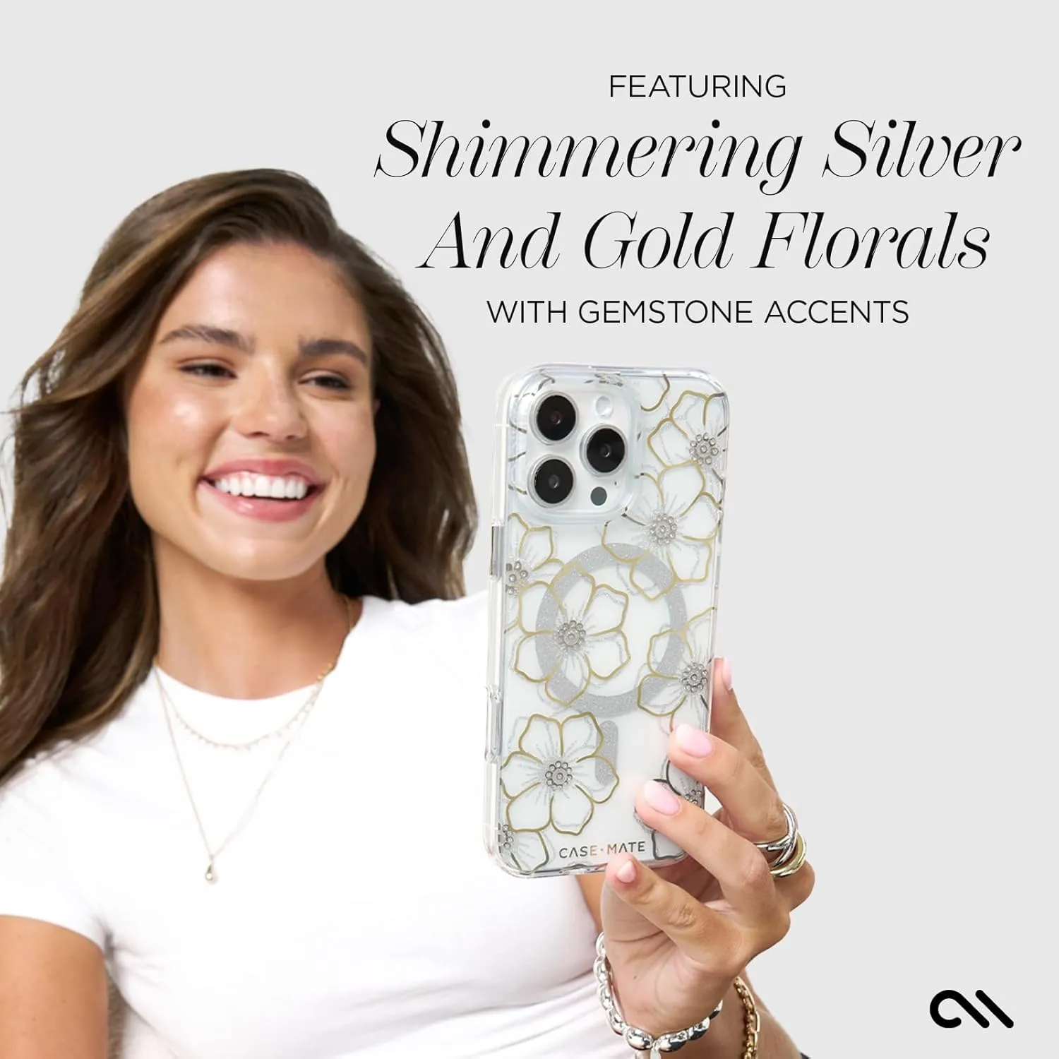 Case-Mate iPhone 16 Pro Max Case [Compatible with MagSafe] - Sparkly Floral Phone Case with 12ft Drop Protection - Premium Magnetic Cover for iPhone 16 Pro Max - Floral Gems