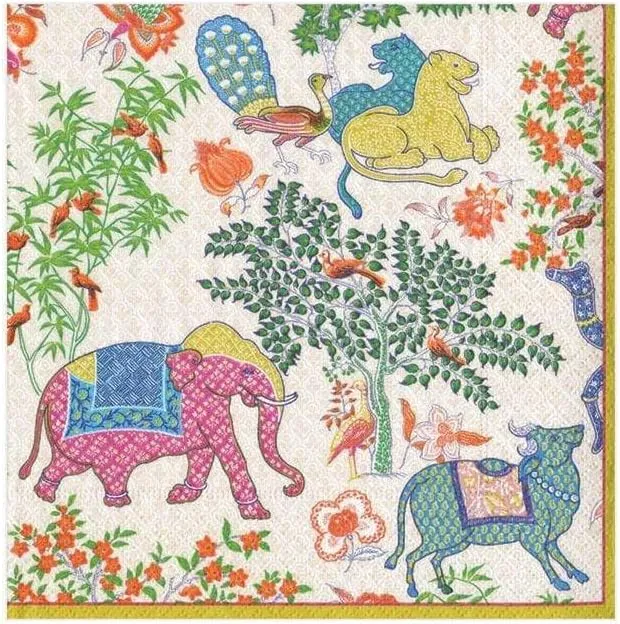 Caspari Le Jardin De Mysore Paper Cocktail Napkins - Four Packs of 20