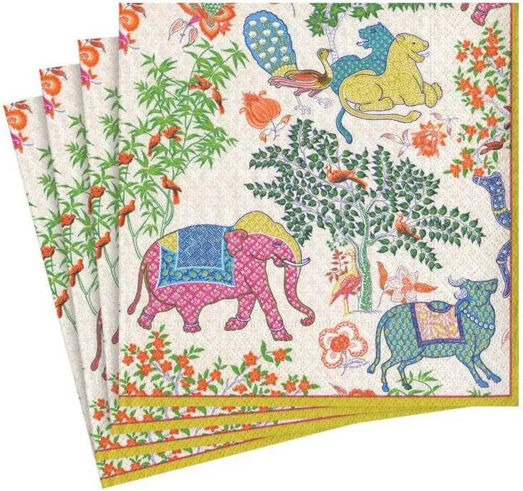 Caspari Le Jardin De Mysore Paper Cocktail Napkins - Four Packs of 20
