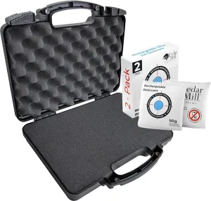 Cedar Mill Fine Firearms TSA Approved Gun Case for Handgun & 9mm Pistol, Revolver Travel Pistol Carrying Bag (12.3” x 10.5”) and 2x 50gms Rechargeable Desiccant Packs, Gun Safe Dehumidifiers
