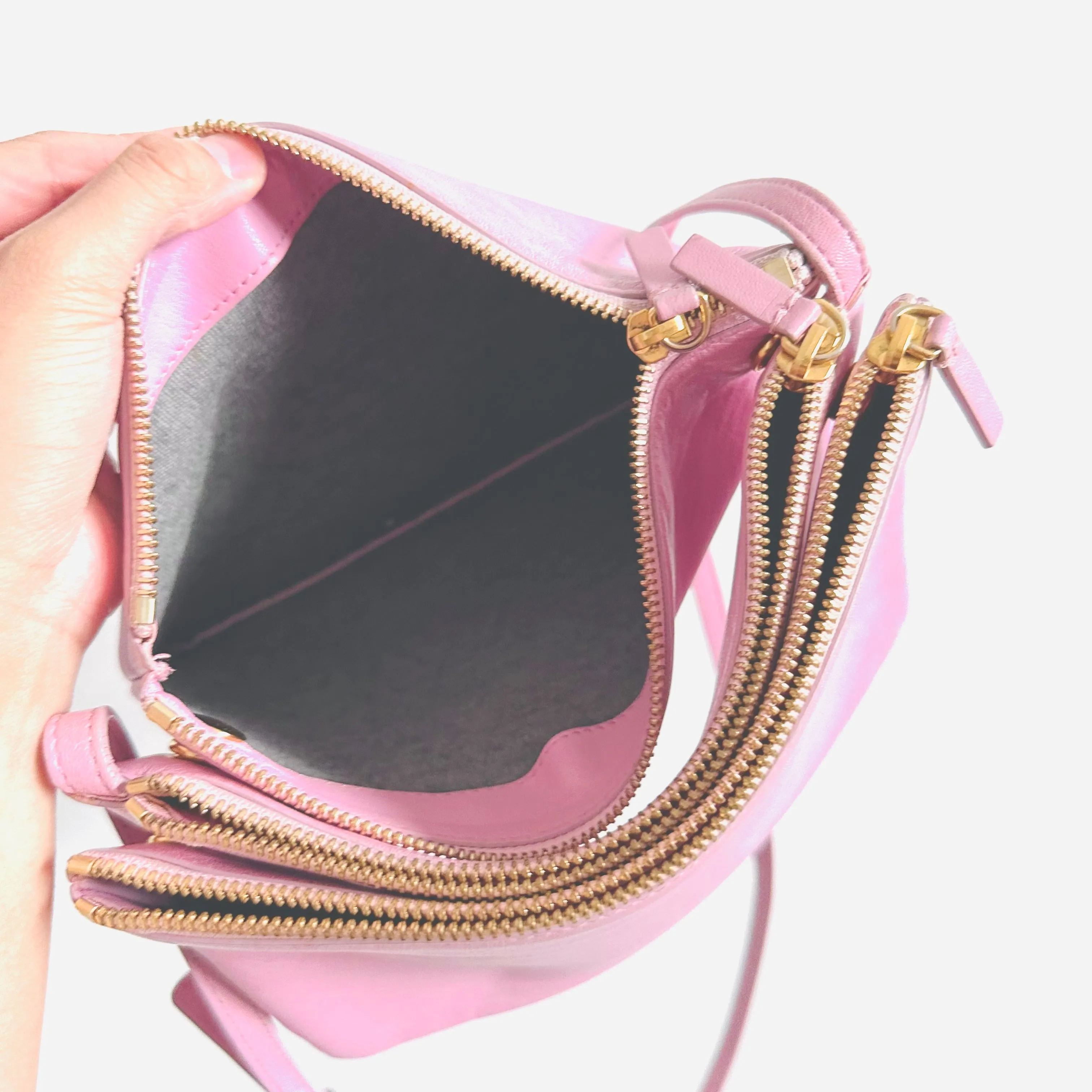 Celine Bubblegum Baby Pink GHW Large Trio Logo Shoulder Sling Bag / Pouch Case Clutch