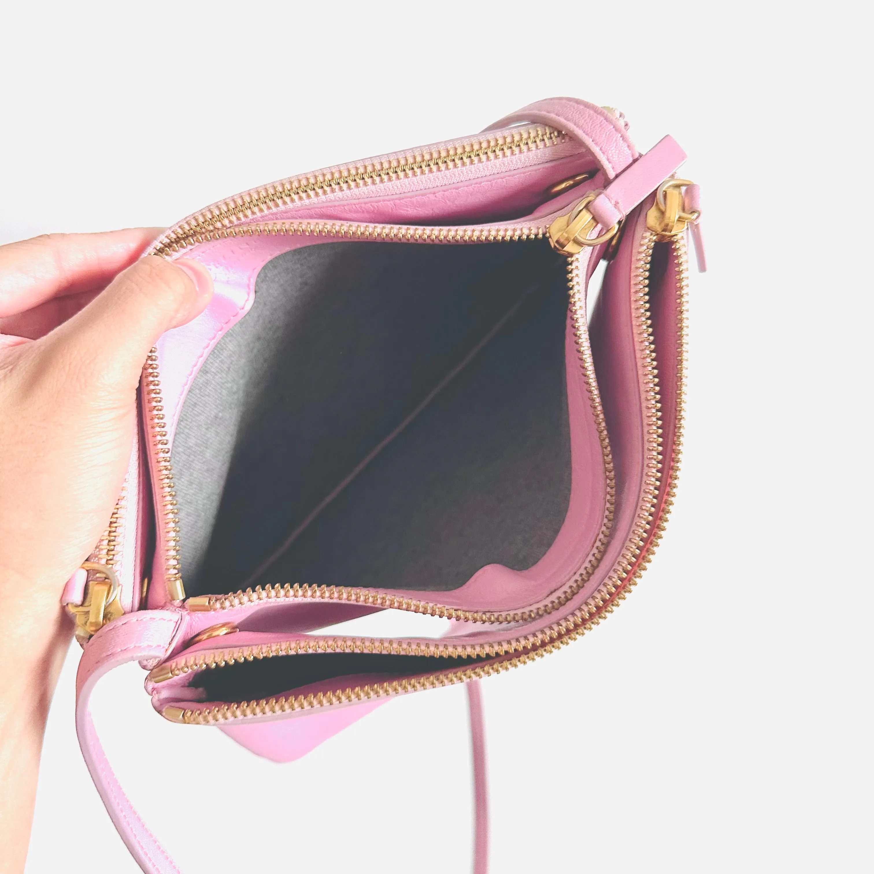 Celine Bubblegum Baby Pink GHW Large Trio Logo Shoulder Sling Bag / Pouch Case Clutch