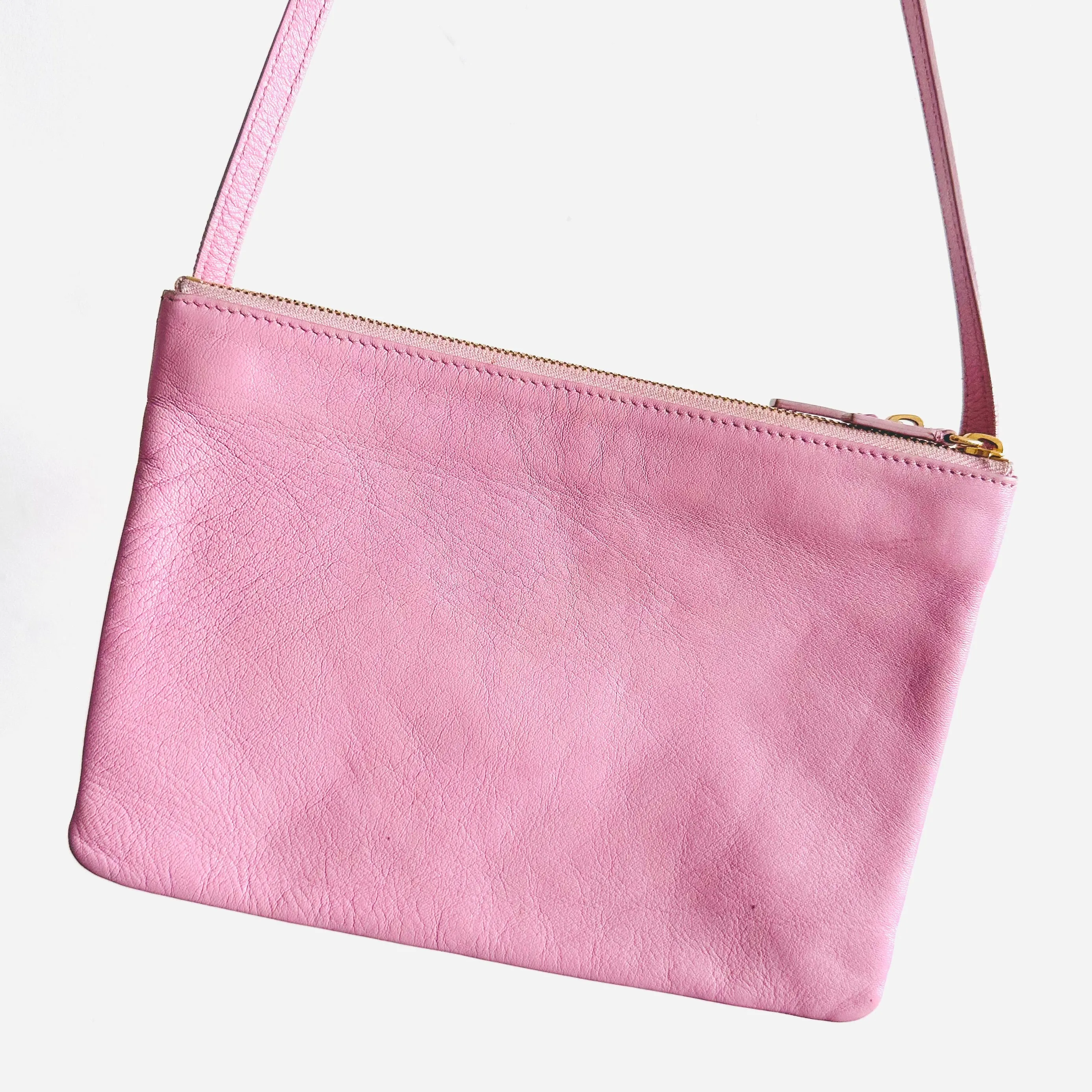 Celine Bubblegum Baby Pink GHW Large Trio Logo Shoulder Sling Bag / Pouch Case Clutch