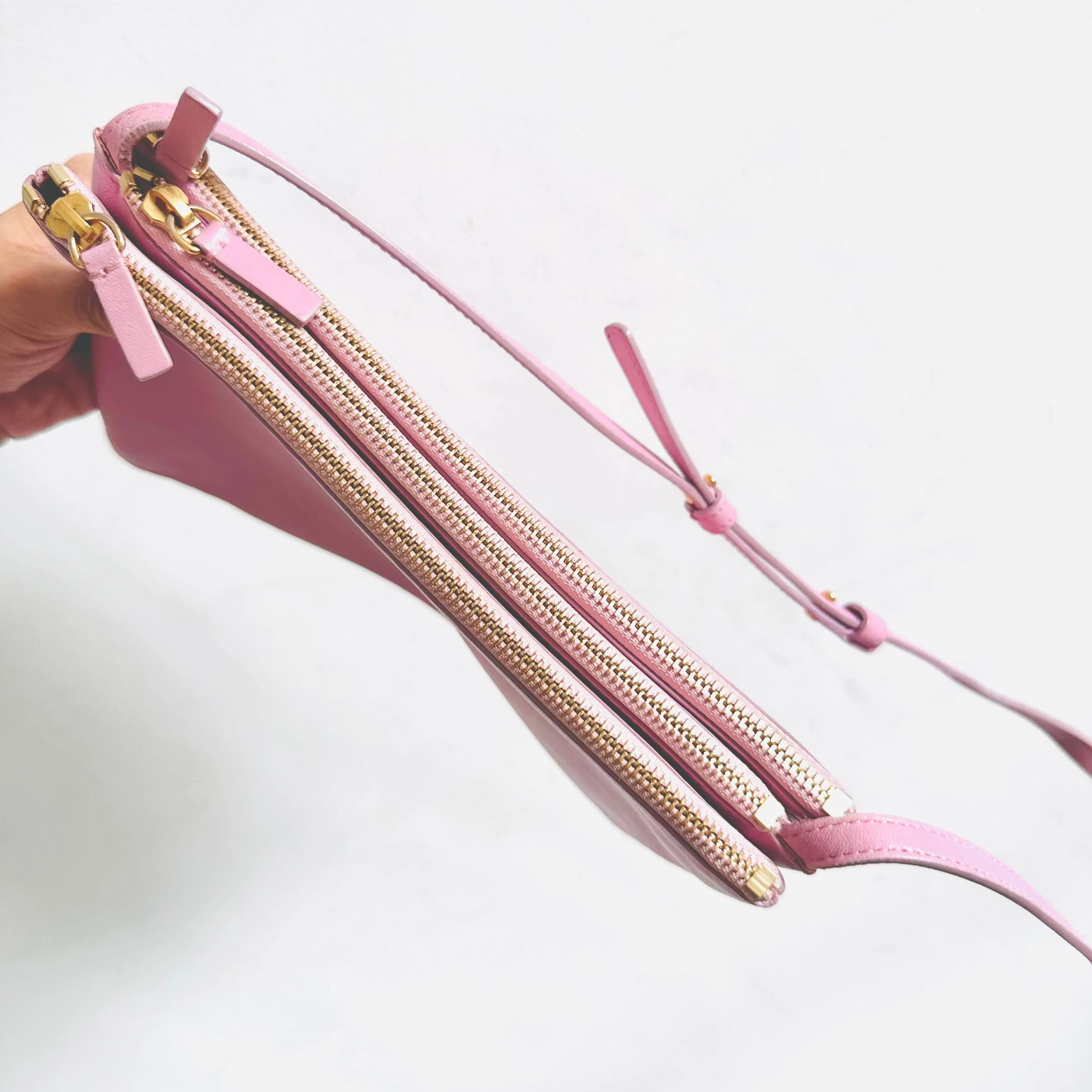Celine Bubblegum Baby Pink GHW Large Trio Logo Shoulder Sling Bag / Pouch Case Clutch