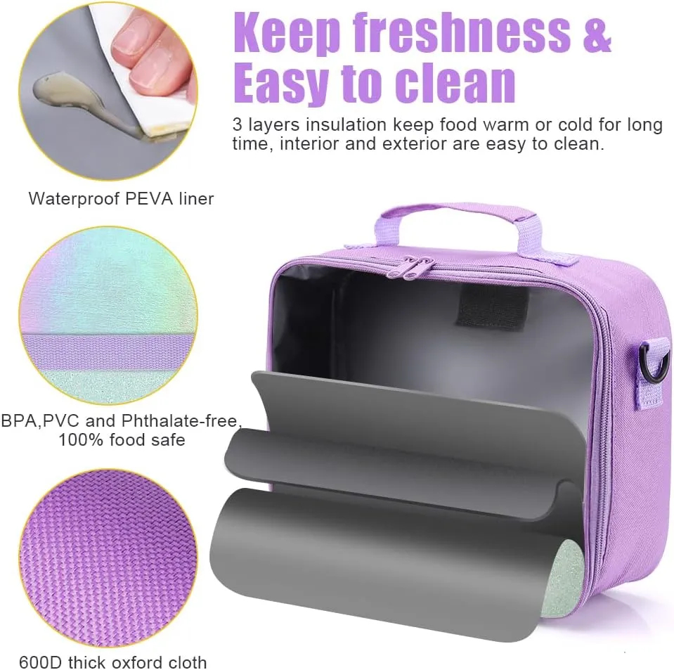 Cerbonny Kids Lunch Box, Crystal Purple, Insulated, Durable, Adjustable Shoulder Strap, Keeps Food Warm, Ideal for School and Travel