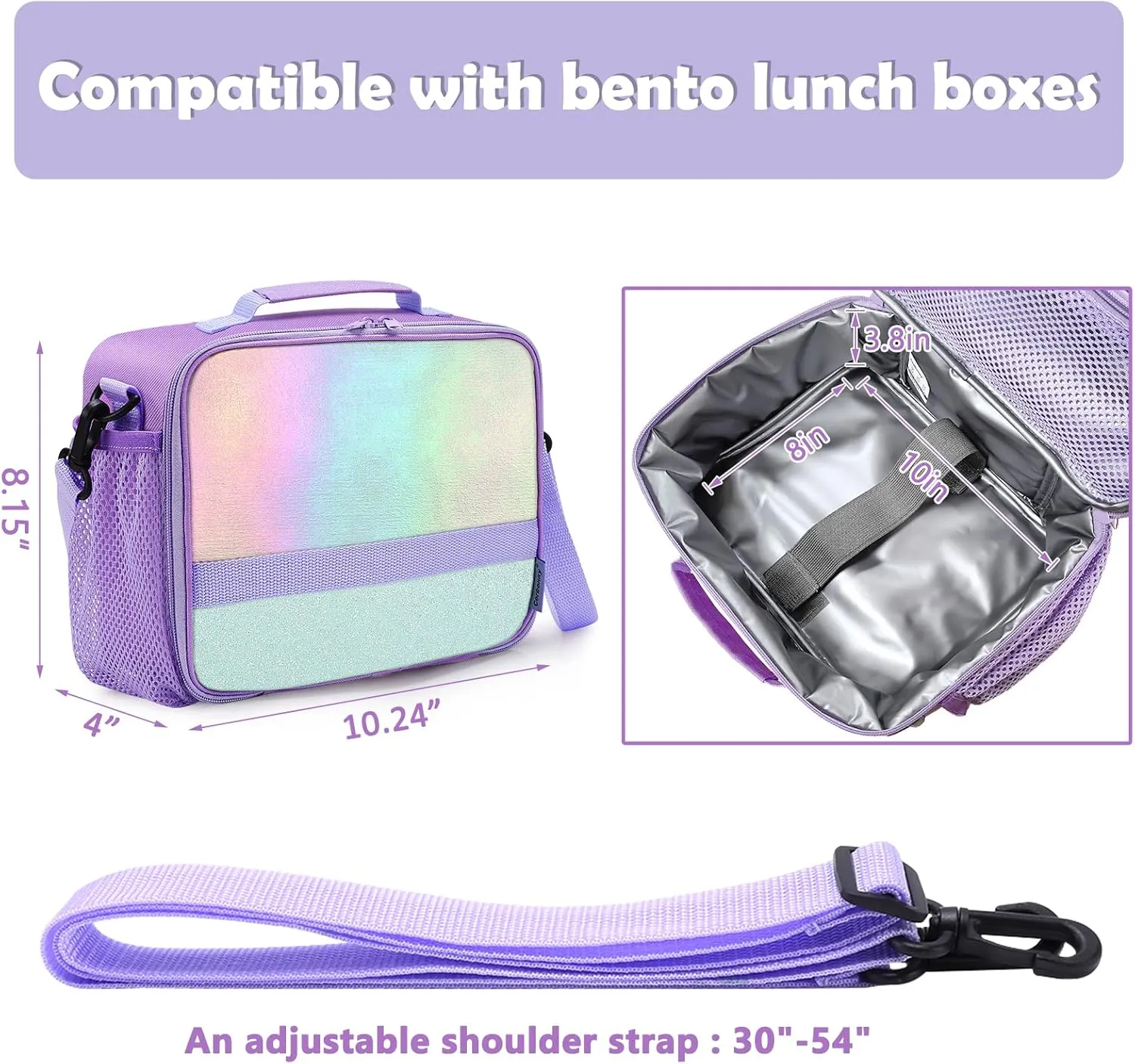 Cerbonny Kids Lunch Box, Crystal Purple, Insulated, Durable, Adjustable Shoulder Strap, Keeps Food Warm, Ideal for School and Travel