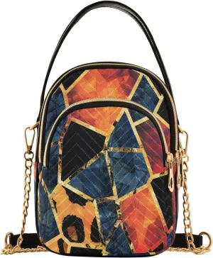 Chain Crossbody Bags for Women Abstract Geometric Striped Lines Brown Quilted Shoulder Handbags Travel Cross Body Cell Phone Purses Bags