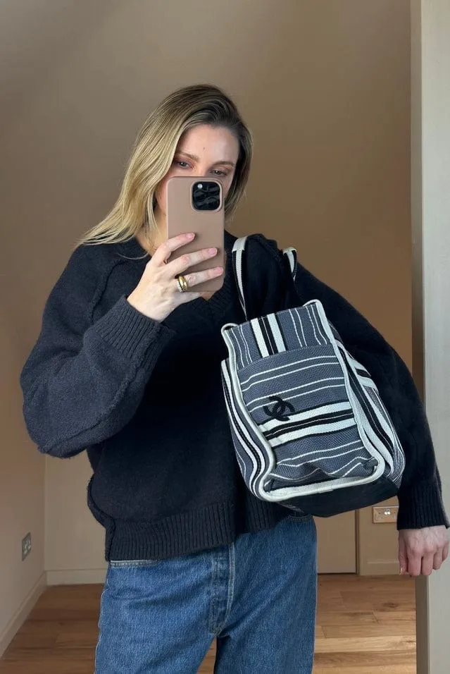 Chanel 2005 Logo Printed Striped Bag