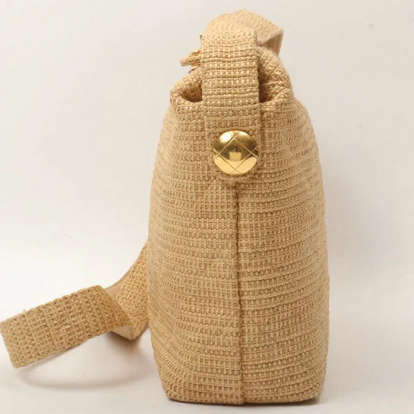 Chanel Around 1992 Made Straw Turn-Lock Shoulder Bag Beige