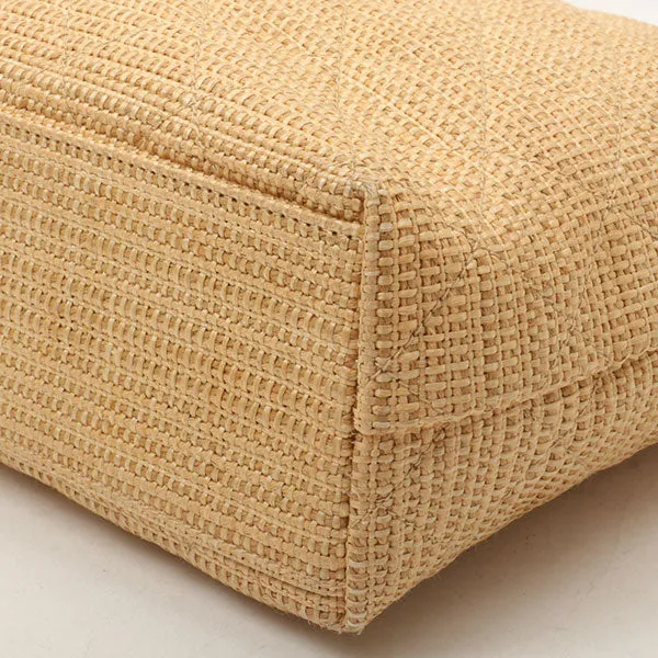 Chanel Around 1992 Made Straw Turn-Lock Shoulder Bag Beige