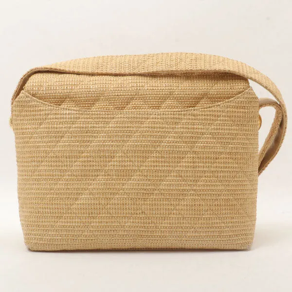 Chanel Around 1992 Made Straw Turn-Lock Shoulder Bag Beige