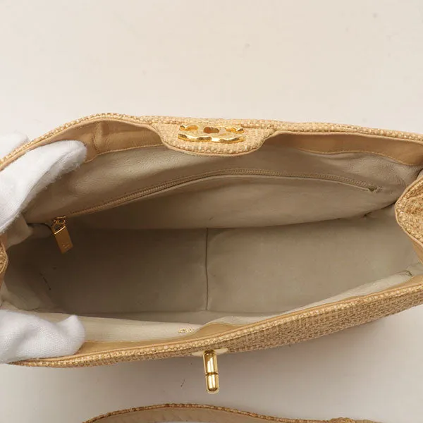 Chanel Around 1992 Made Straw Turn-Lock Shoulder Bag Beige