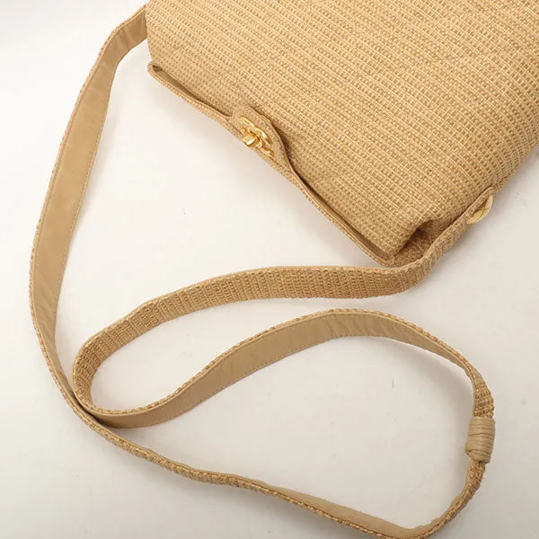 Chanel Around 1992 Made Straw Turn-Lock Shoulder Bag Beige