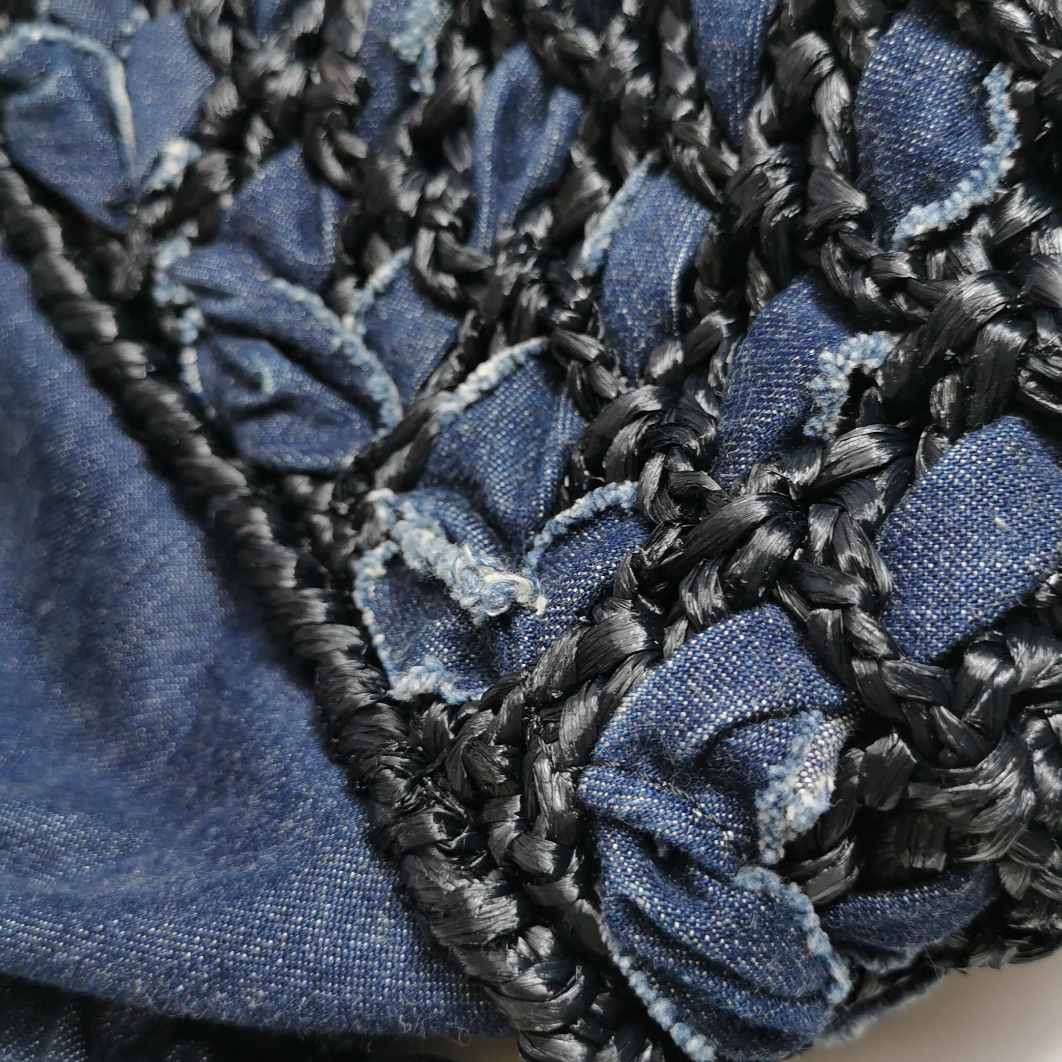 Chanel Drawstring Handbag Woven Denim and Straw