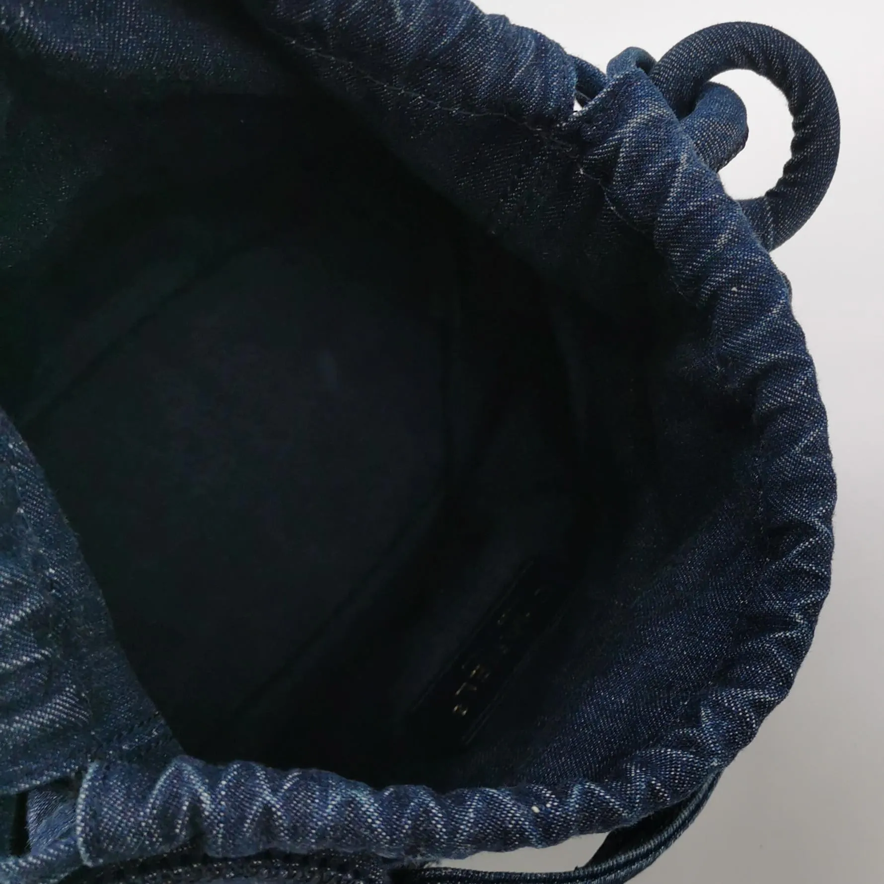 Chanel Drawstring Handbag Woven Denim and Straw