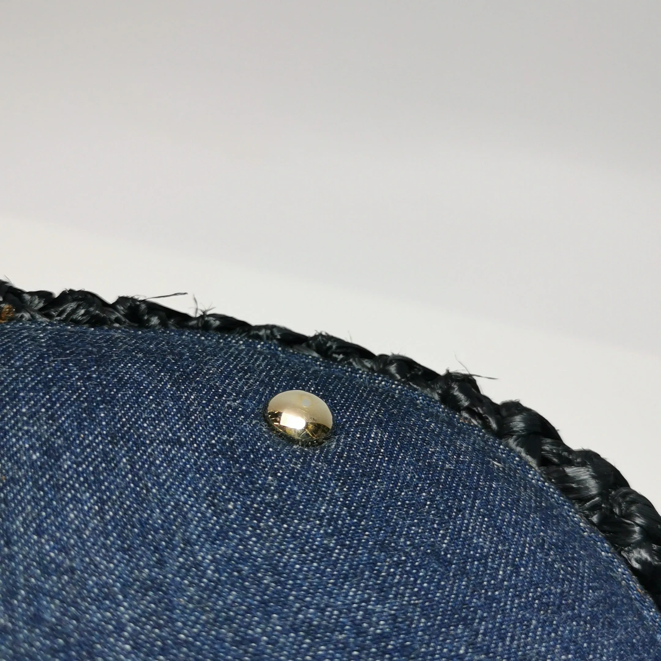 Chanel Drawstring Handbag Woven Denim and Straw