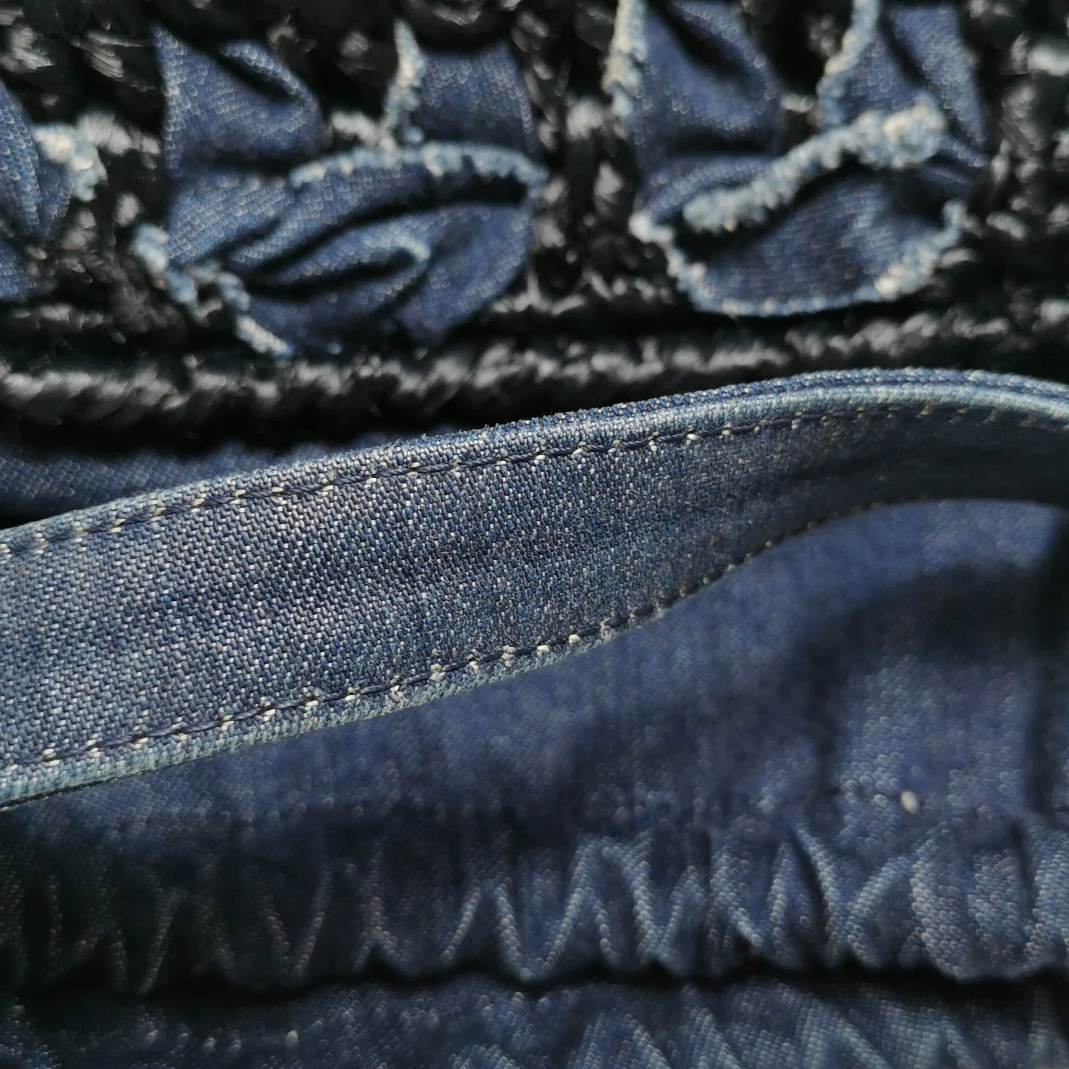 Chanel Drawstring Handbag Woven Denim and Straw