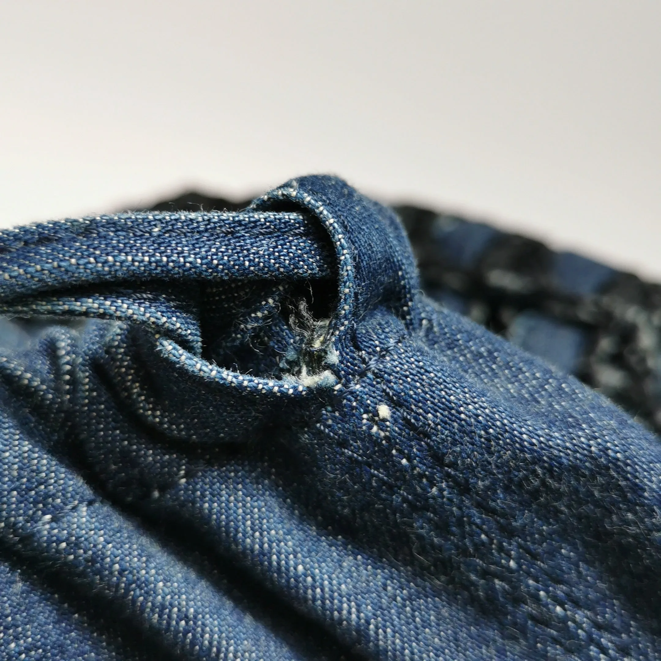 Chanel Drawstring Handbag Woven Denim and Straw
